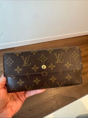 Louis Vuitton Monogram Canvas Fold-Over Wallet in Brown and Gold